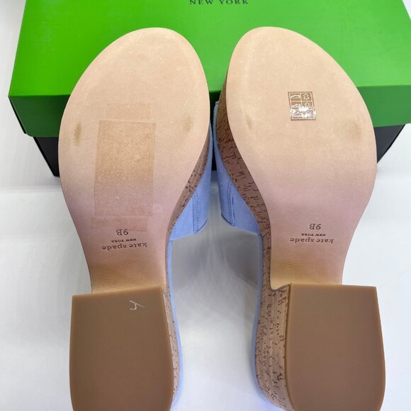 Kate Spade Ibiza Suede Sandals Size 9B Sky Blue Cork Platform Heels Casual - Picture 14 of 16